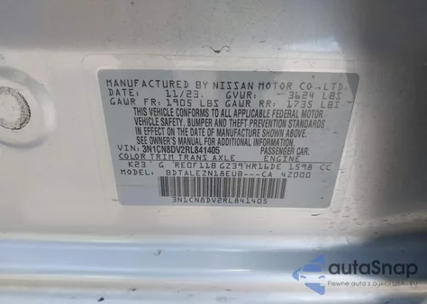 2024 Nissan Versa S z USA, uszkodzony, nr VIN 3N1CN8DV2RL841405